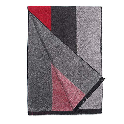 MUFFLY Woven Reversible Printed Men's Wool & Acrylic Warm Men Muffler Cashmere Solid Winter Wear Wraps Muffler/Scarves (Red Black)