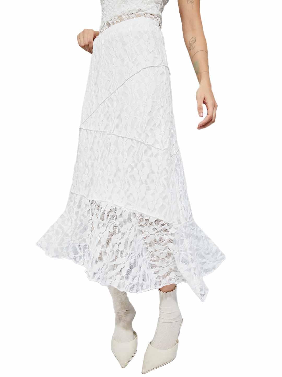 Max Women Lace A-line Midi Skirt(Off White_XL)
