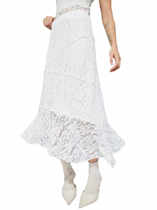 Max Women Lace A-line Midi Skirt(Off White_XL)