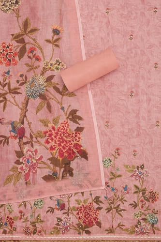 Soch Womens Peach Linen Floral Print Unstitch Dress Material With Sequins