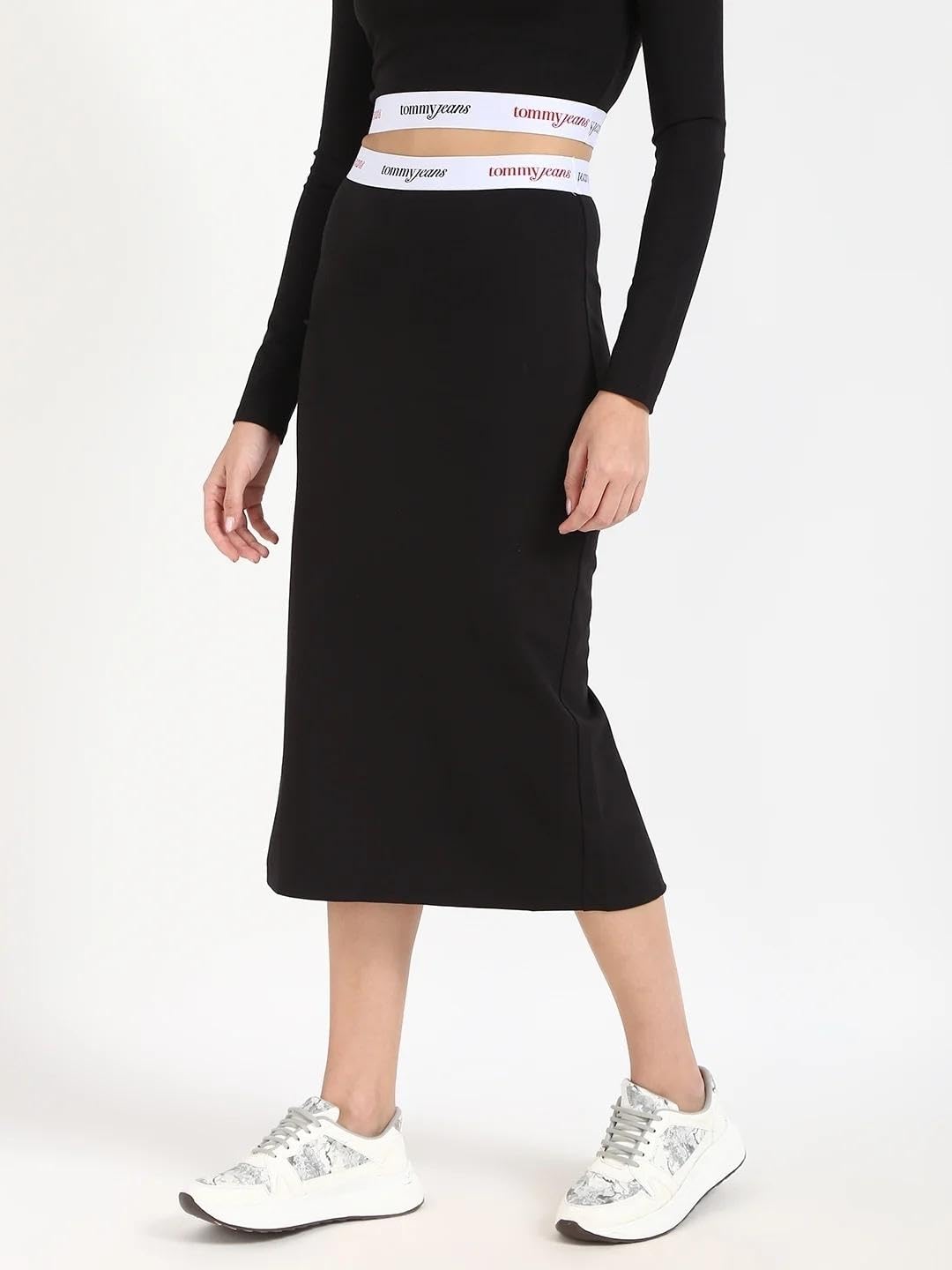 Tommy Hilfiger Slim-Fit Solid Mid Rise Skirt Black