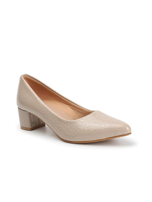Carlton London Women Beige Stylish Slip-on Pump Shoes with Block Heels, Pointed Toe for Party and Formal Occasions (39)