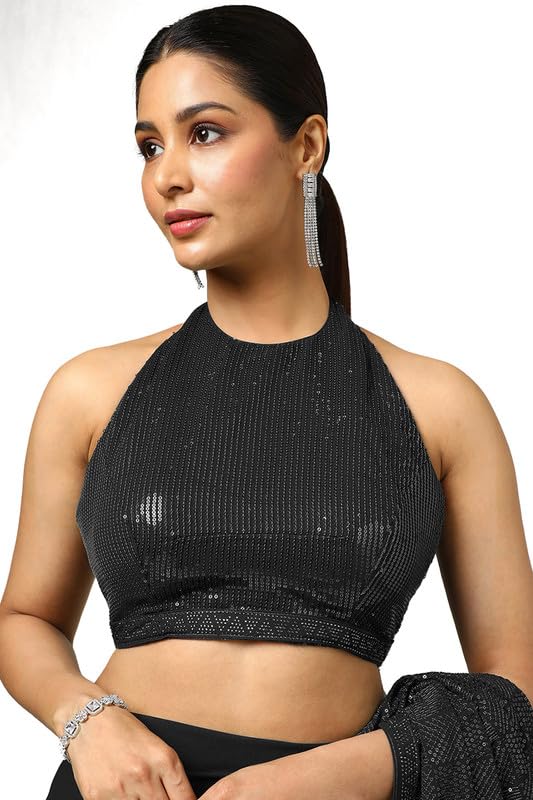 Soch Womens Black Sequin Embellished Georgette Saree With Sequin