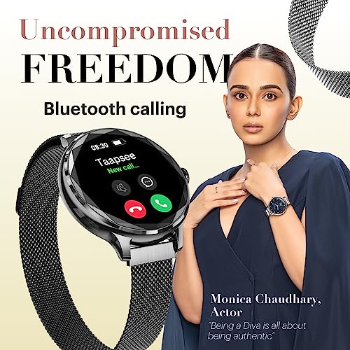 Noise Diva Smartwatch with Diamond Cut dial, Glossy Metallic Finish, AMOLED Display, Mesh Metal and Leather Strap Options, 100+ Watch Faces, Female Cycle Tracker smart Watch for Women (Gold Link)
