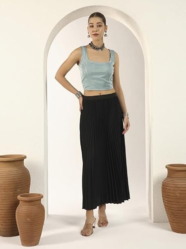 Vaararo Pearl Touch Lycra Shimmery Readymade Sleeveless Blouse for Women | Square Neck Western Choli Top Mint Green XXX-Large