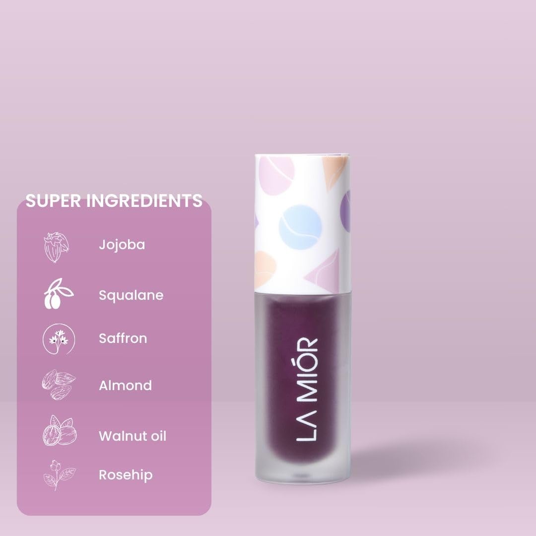 LAMIOR pH Adaptive Lip Tint | Colour Changing Lip Oil Stain | Long Lasting Lip Tint | Non Sticky & High Shine | Nourishing Oils like Jojoba & Almond | Heals Chapped & Dry Lips | Shade - Jamun Ball, 5ml