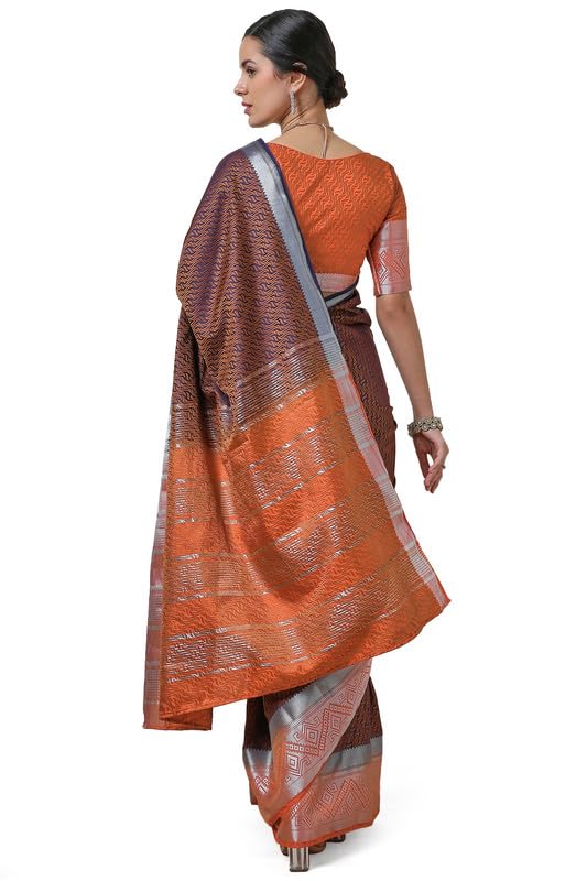 Soch Womens Navy Blue Woven Design Art Silk Saree