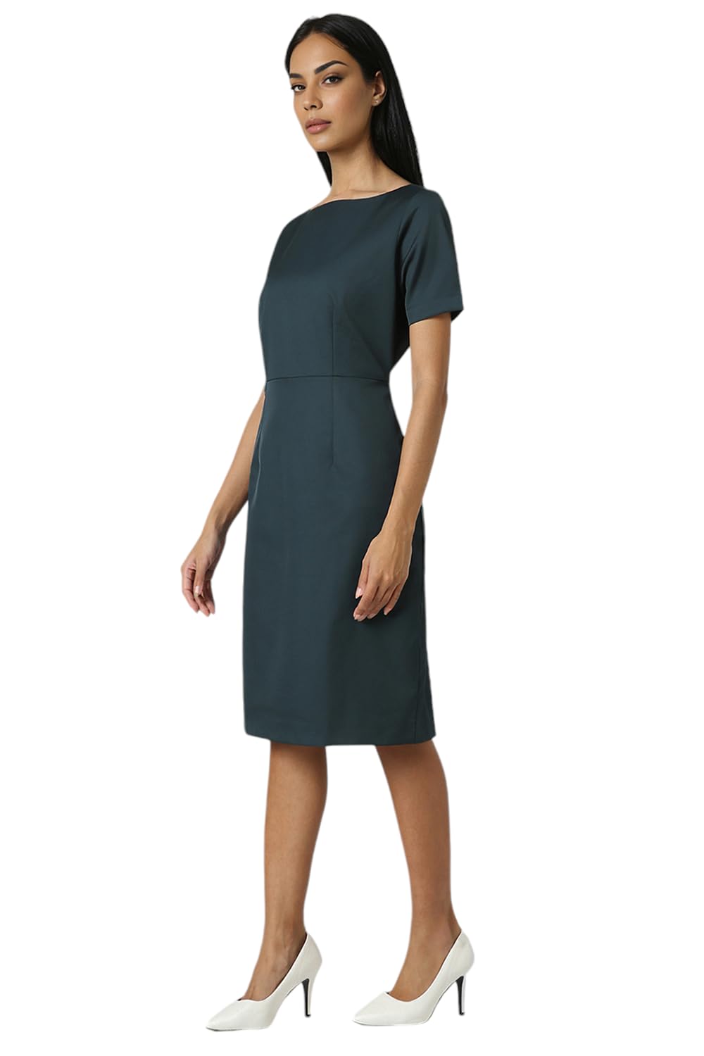 Van Heusen Women Women's Polyester Blend Modern Above The Knee Dress (VWDRCRGFP86180_Dark Green