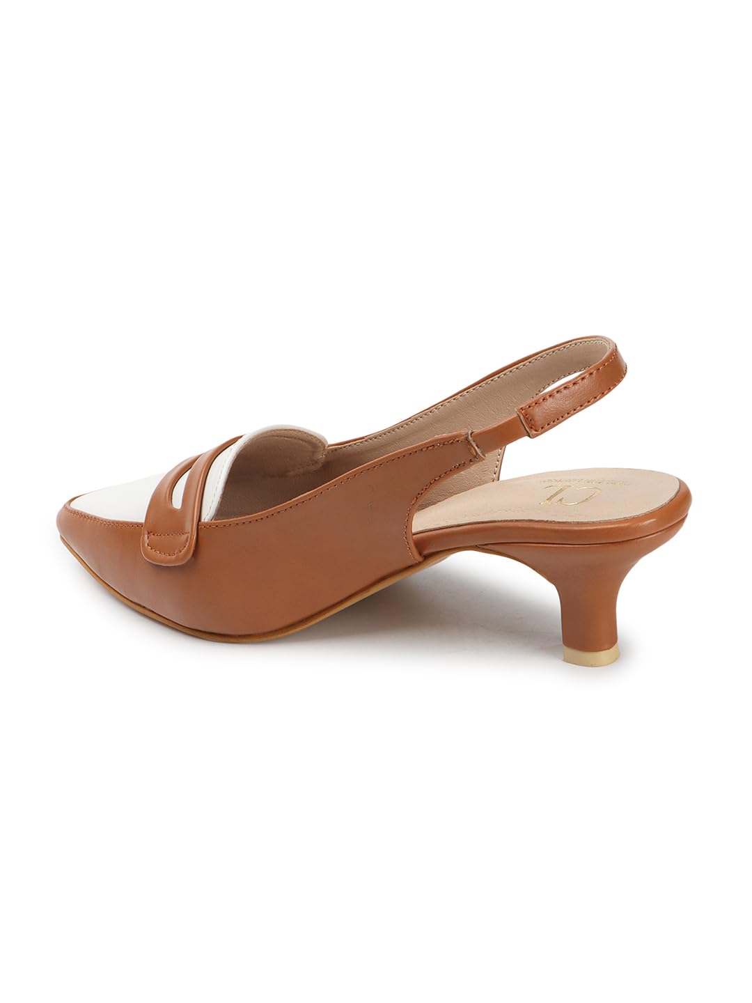 Carlton London Women Tan Stylish Backstap Sandal with Kitten Heels, Pointed Toe for Casual Wear (38)