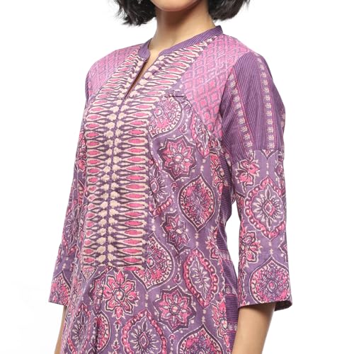Biba Women Purple Cotton Printed A-Line Suit Set_46