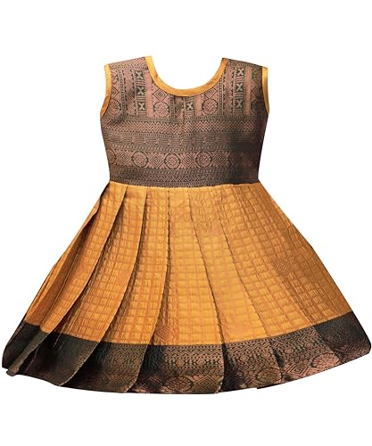 PW PLATYPUS WORLD Baby Girl's South Indian Traditional Pattu Pavadai Jacquard Silk Lehenga Choli (Green, 6-12 Months)