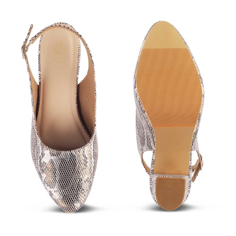 tresmode Snump Gold Women's Dress Block Heel Pump Sandals in Size 5 UK / 38 EU