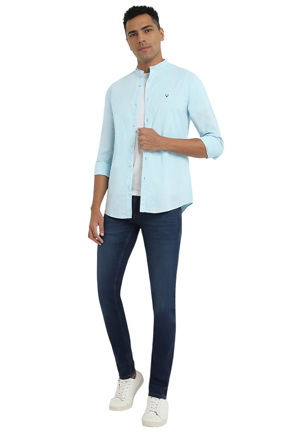 Allen Solly Cotton Men's Slim FiT-Shirt (Assfwmofx67262_Sky Blue_40)