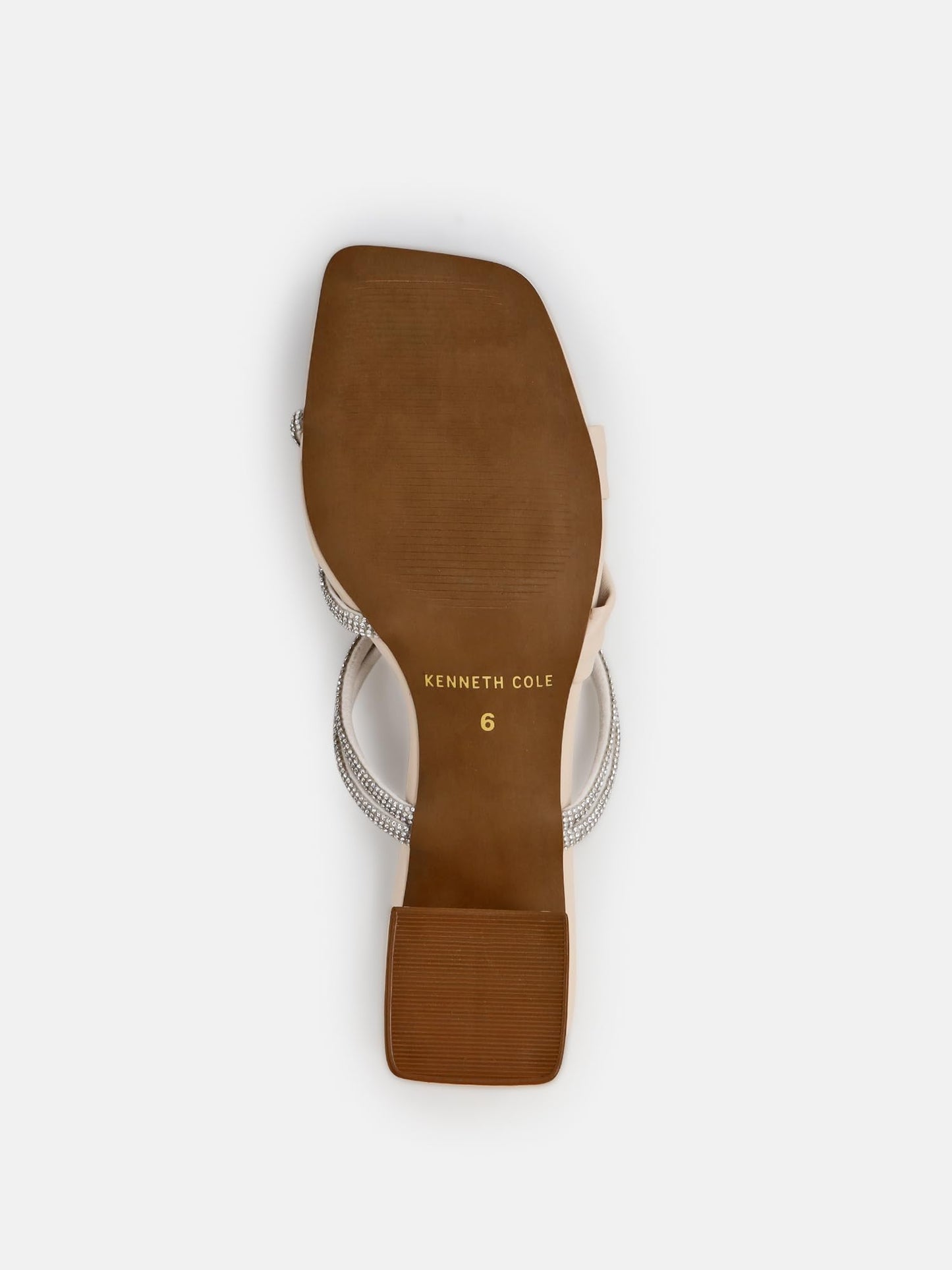 Kenneth Cole Women's Block Heel Mule Sandal | Premium Synthetic Upper | Ladies Open-Toe Slip-On | 2.5-inch Block Heel | Dazzling Crystal-Embellished Straps | Elegant Comfort, Stable Design & Versatile Style | Beige, EU38