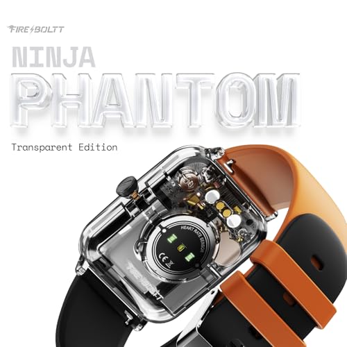 Fire-Boltt Ninja Phantom Smart Watch 1.83” Display, Transparent Clear Body Design, Bluetooth Calling, 120+ Sports Modes, Voice Assistant, AI Outfit Watch Face Smartwatch for Men & Women Blaze Orange