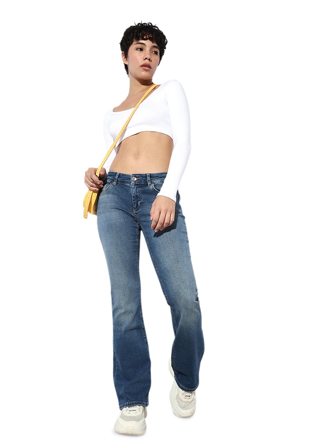 ONLY Women's Low Rise Flared Jeans Medium Blue Denim