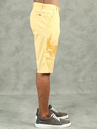 BEEVEE Men's Yellow Regular Fit Printed Shorts