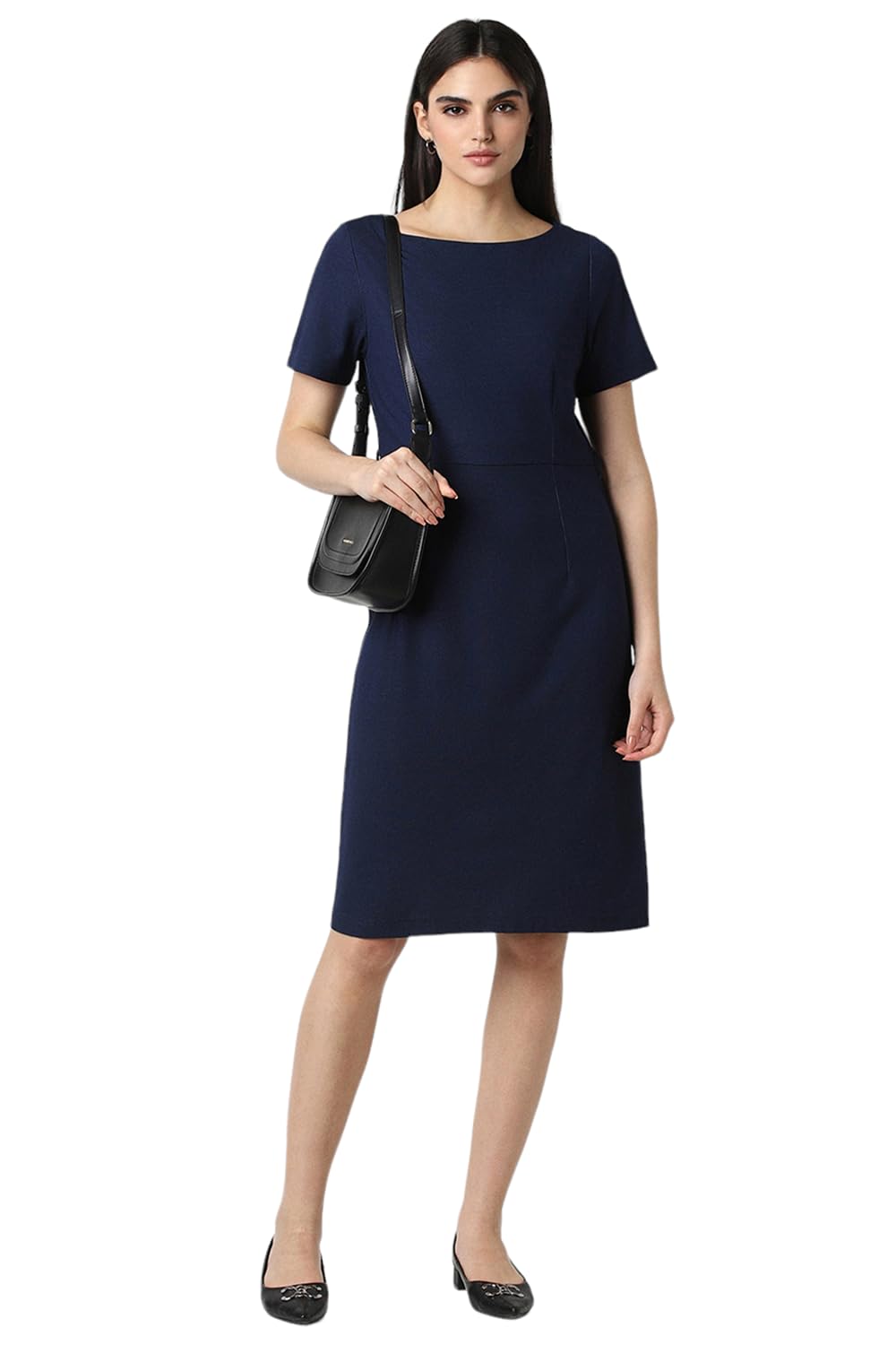 Van Heusen Women's Polyester Blend Modern Knee-Length Dress (VWDRCRGPS06294_Navy