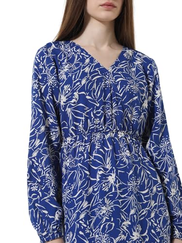 ONLY Women Printed Viscose Above Knee Blue A-line Dress