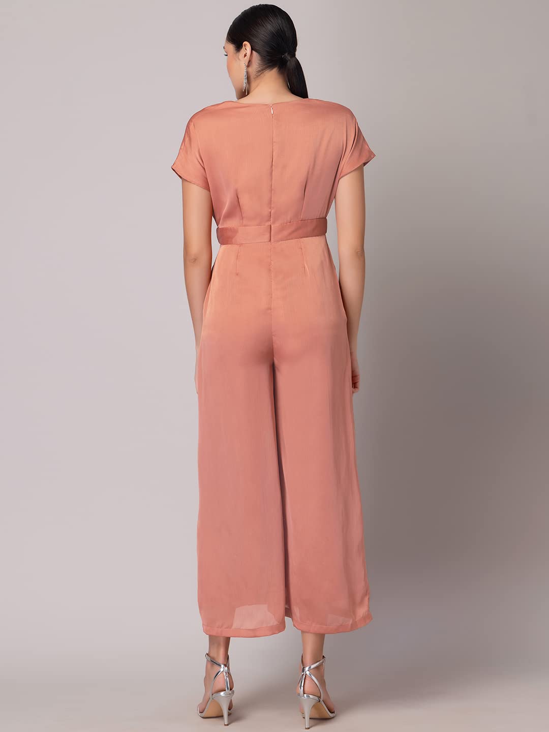 Faballey Indya Dusty Pink Drop Sleeve Wrap Jumpsuit