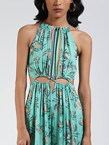 Label RITU KUMAR Mint Floral Print Cut-Out Jumpsuit