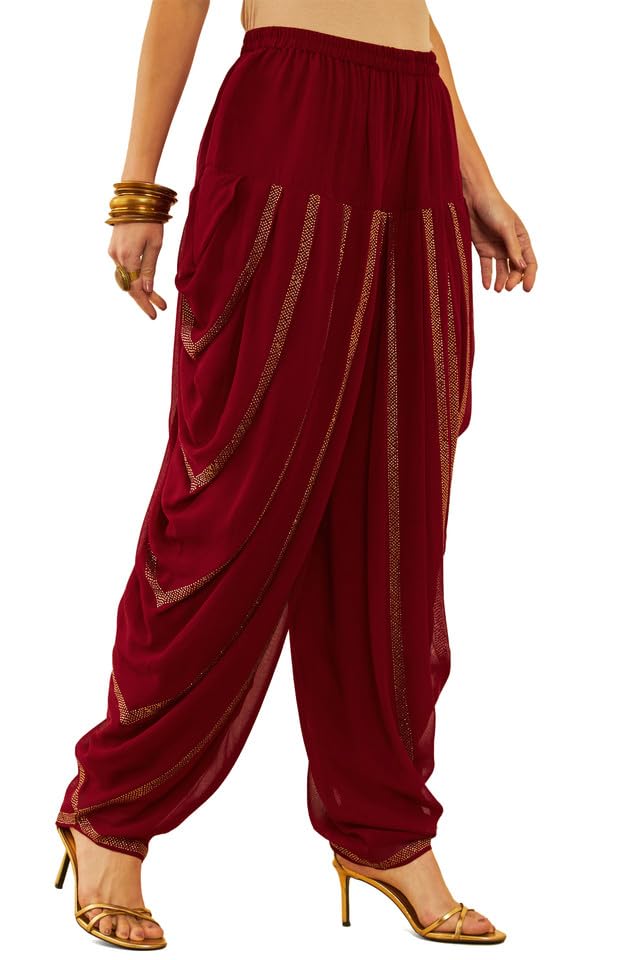 Soch Womens Red Georgette Stones Embellished Suit Set