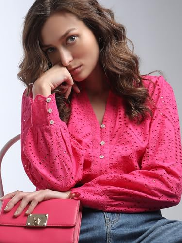 VERO MODA Women Self-Design Pink Cotton Regular Fit Shirt