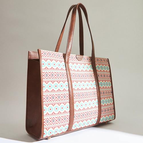 TEAL BY CHUMBAK Women's Office Tote Bag, Printed Canvas Shoulder Bag for College, Work and Travel, Stylish and Durable with Laptop Compartment