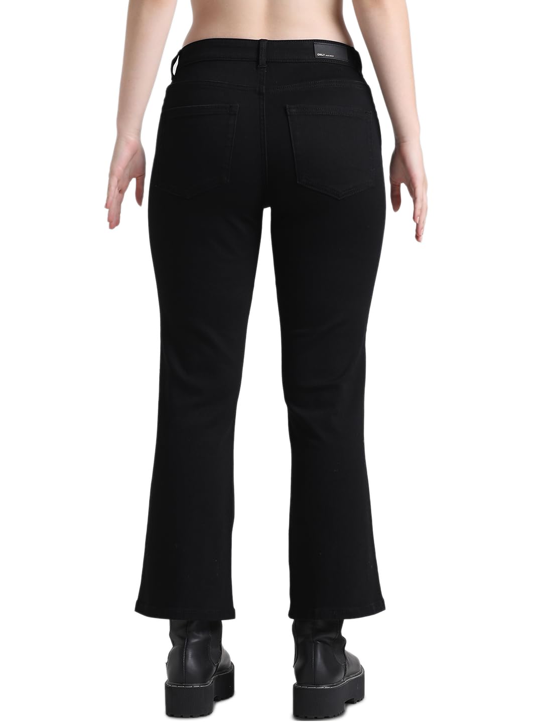ONLY Women Solid Flared Fit Mid Rise Ankle Length Black Bootcut Jeans