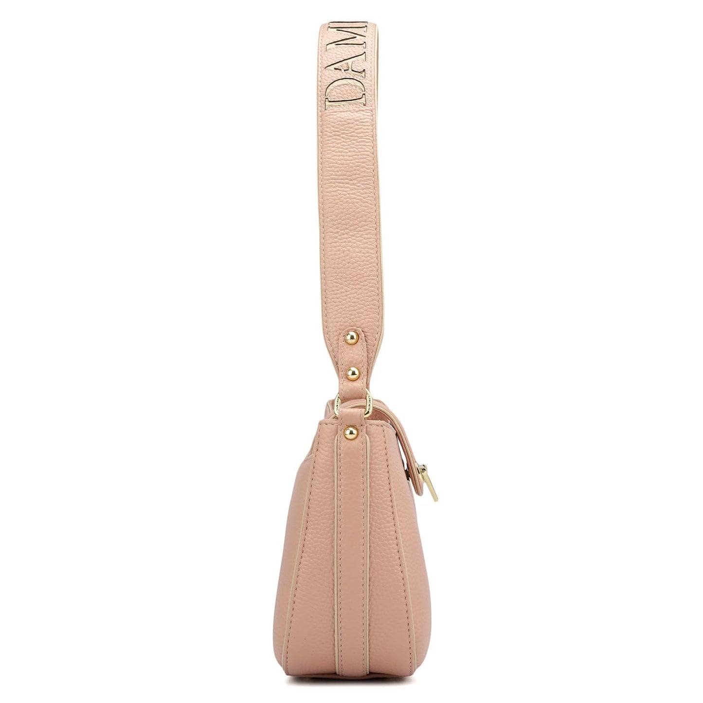 Da Milano Women's Leather Shoulder Bag – Pink | Genuine Leather Handbag with Gold Hardware, Broad Shoulder Strap & Secure Clasp Lock | Elegant Everyday Purse
