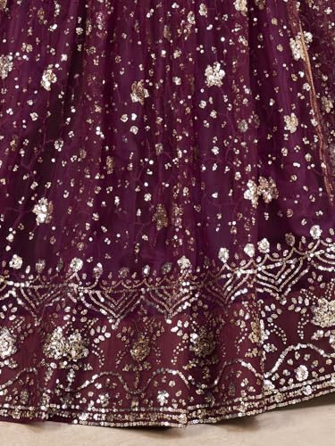 Zeel Clothing Womens Net Lehenga Choli Semi-Stitched Wine Wedding Bridal Free Size