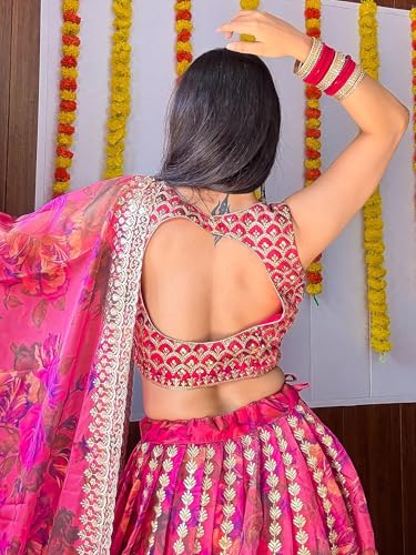 AG Clothing Women's Organza Semi Stitched Lehenga Choli With Dupatta | Floral Digital Print With Sequin Embroidery Pattern | Traditional, Wedding, Ethnic Wear Lehenga (ZC-7072-Pink)