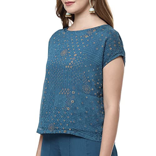 Rangriti Women's Ethnic Petrol Blue Ethnic Wear Two Piece Set (Size_M)
