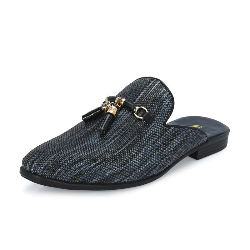 HITZ Men's Black Leather Half Shoes Ethnic Wear Mule Shoes - UK 7