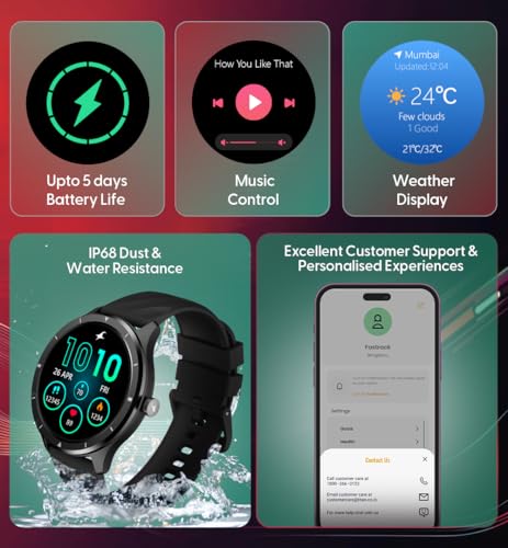 Fastrack FR2 Smart Watch, 1.38" UltraVU HD Display, Blazing Fast UI, Working Crown, AI Voice Assistant, IP68 Water & Dust Resistant, Health Suite, BT Calling, Smartwatch for Men & Women (Blue)