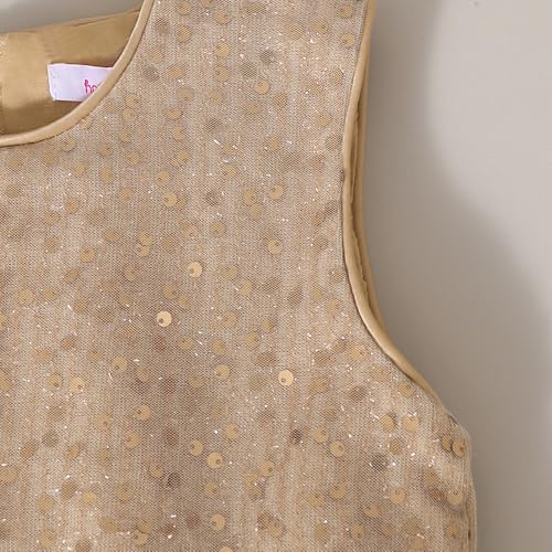 Hopscotch Girls Beige Sleeveless Sequin Bodice Gown for Age (6-8 Years)