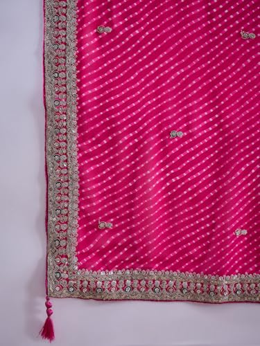 SAREE MALL Women's Pink Georgette Bandhani Printed Saree With Unstitched Blouse (DHNIYA801C8_DC)