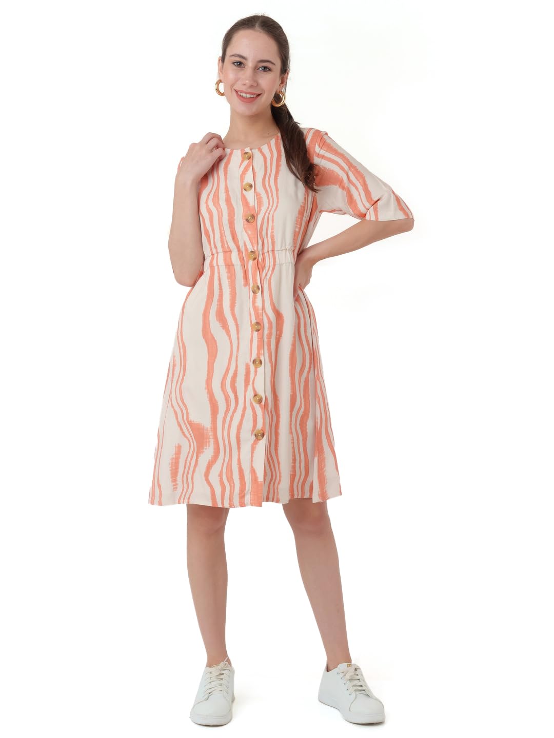 Zink London Women's White Printed A-Line Short Dress