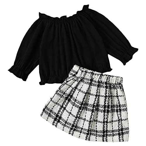 Hopscotch Polycotton Girls Graphic Printed Blouseskirt Set In Black Color For Ages 12-18 Months