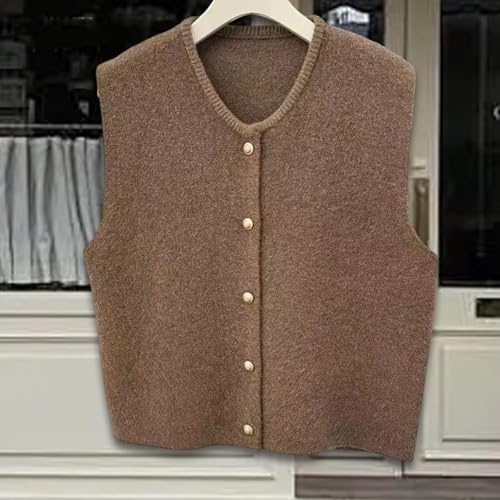 ZOOMELLA Women Knit Cardigan Vest Button Waistcoat for Commuting Indoor Office Coffee