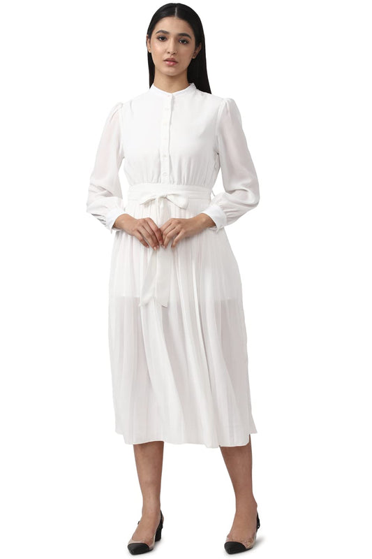 Van Heusen Women's Polyester Classic Below The Knee Dress (VWDRFRGPM65571_White_L)