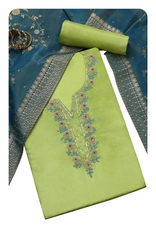 Soch Womens Light Green Tissue Unstitch Dress Material With Sequins