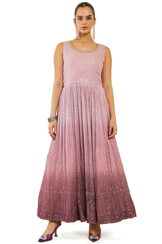 Soch Womens Pink Ombre Georgette Gown With Embroidery And Embellishments