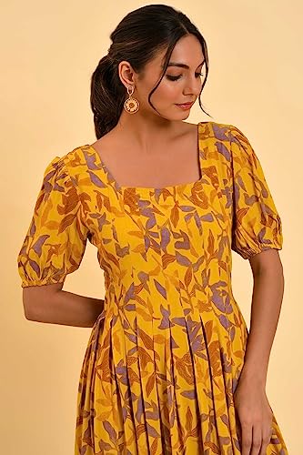 W for Woman Women's Rayon Yellow Pleated Long Summer Maxi Dress Ankle Length 23FEW18822-810315