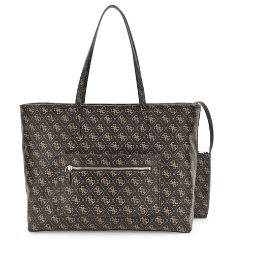 GUESS Brown Logo Printed Power Play Large Tech Tote Bag