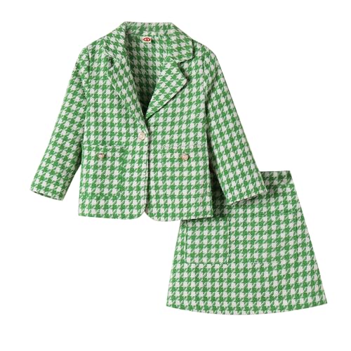Hoscotch Girls Houndstooth Green Full Sleeves Skirt Set For Ages (3-4 Years)