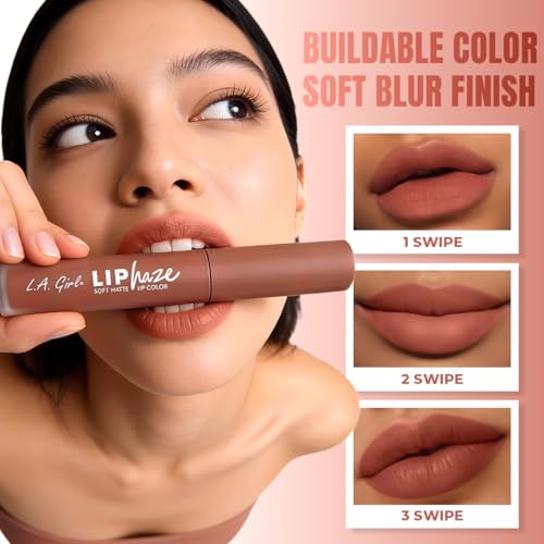 L.A. Girl Lip Haze Soft Matte Liquid Lipstick(Flirty), 3ml – Lightweight, Long-Lasting & Non-Drying Formula | Velvet Finish Multipurpose Lip & Cheek Tint for Indian Skin Tones