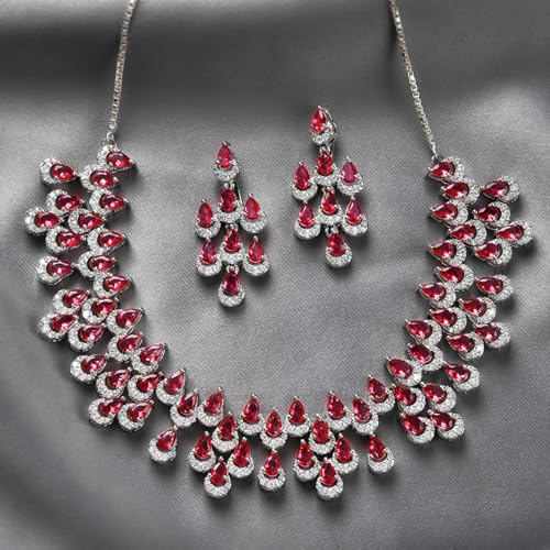 VOYLLA Royal Romance Blossom Necklace Set|Collar Necklace Sets For Women|Women Necklace Sets|Gift For Women|American Diamond|Wedding|Cocktail|Love|Heart|Party|Valentine Gift