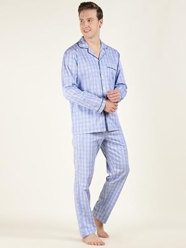 Hancock Men Cotton Checked Relaxed Fit Night Suit Blue Size M