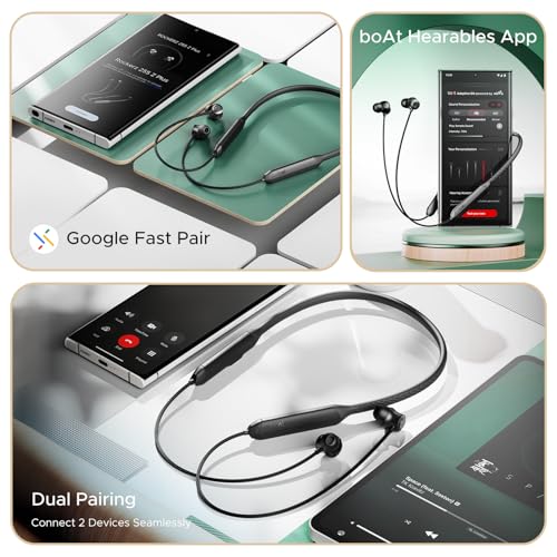 boAt Rockerz 255 Z Plus, AI-ENx Tech, Spatial Audio, 50HRS Battery, Low Latency Mode, Fast Charge, App Support, IPX4, GFPS, BT v5.3, Bluetooth Neckband, Wireless with Mic Earphones (Classic Black)